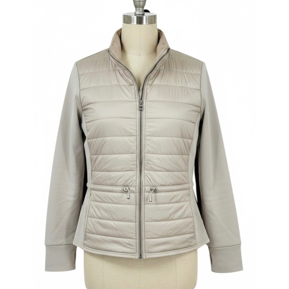Apana Womens Quilted Hybrid Full Zip Jacket Tan Beige Size Medium‎